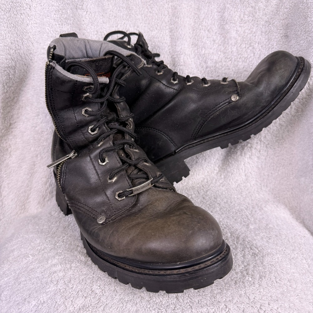 Harley Davidson Motorcycle Boots Mens Size 10‎ Leather Laces Zip-up Fringe Biker